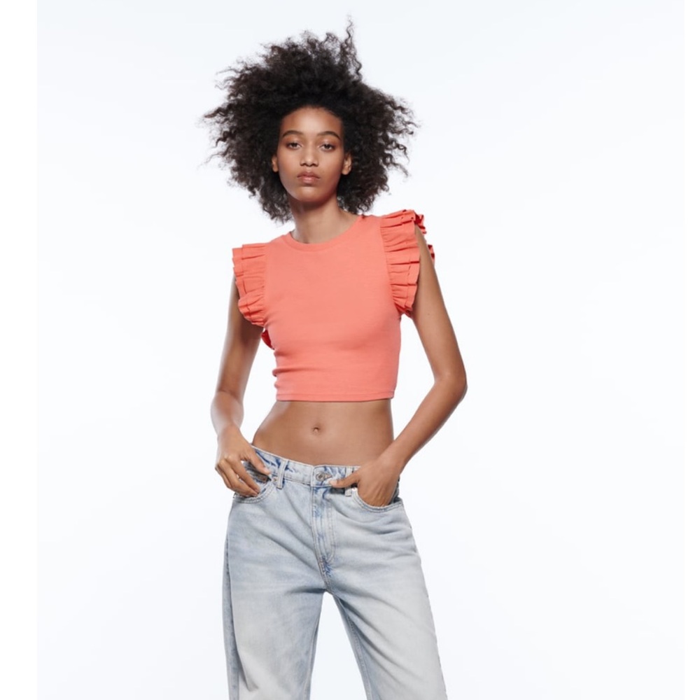 Zara NWT Ruffle Sleeveless Top, coral, size L